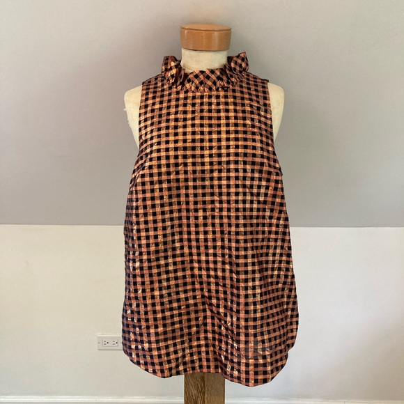 J. Crew Ruffleneck  Copper sleeveless top in Lurex® crinkle gingham - Picture 4 of 14
